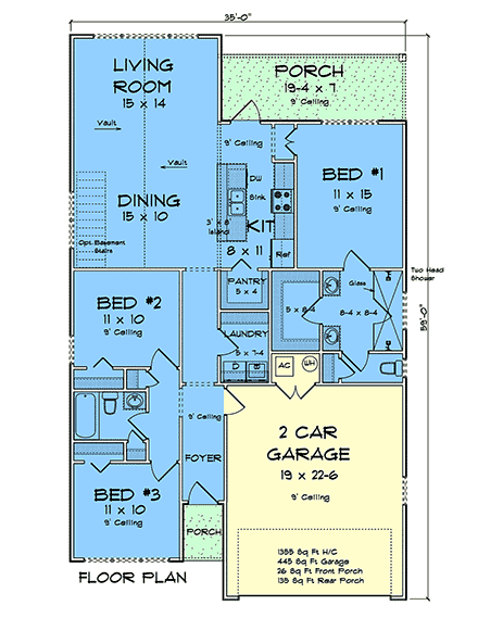 Cottage, Country, Craftsman, Traditional House Plan 100679 with 3 Beds, 2 Baths, 2 Car Garage First Level Plan