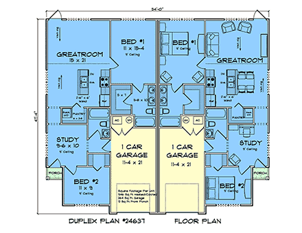 Country, Farmhouse, Ranch, Traditional Multi-Family Plan 100684 with 4 Beds, 4 Baths, 2 Car Garage First Level Plan