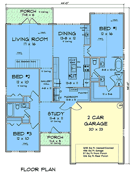 Modern House Plan 100687 with 3 Beds, 2 Baths, 2 Car Garage First Level Plan