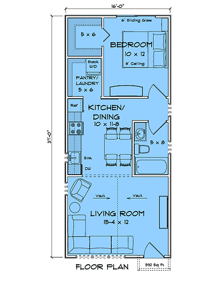 Cottage, Country, Traditional House Plan 100688 with 1 Beds, 1 Baths First Level Plan