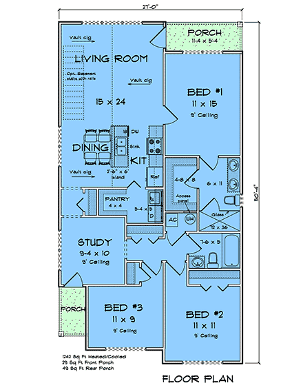 Cottage, Country, Craftsman, Ranch, Traditional House Plan 100692 with 3 Beds, 2 Baths First Level Plan