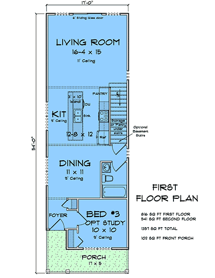 Traditional House Plan 100693 with 3 Beds, 3 Baths First Level Plan