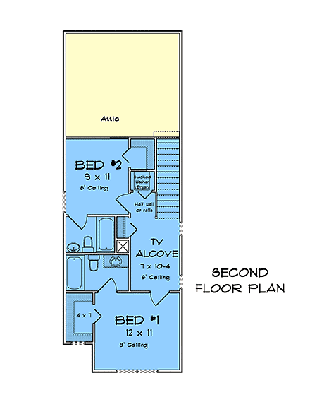 Traditional House Plan 100693 with 3 Beds, 3 Baths Second Level Plan