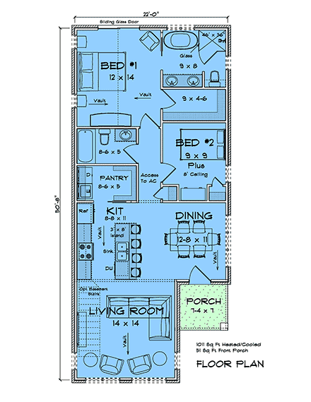 Contemporary, Modern House Plan 100694 with 2 Beds, 2 Baths First Level Plan