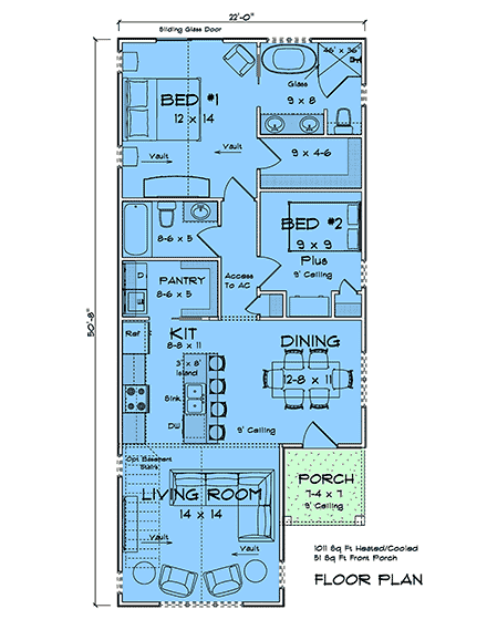 Cottage, Country, Ranch, Traditional House Plan 100695 with 2 Beds, 2 Baths First Level Plan