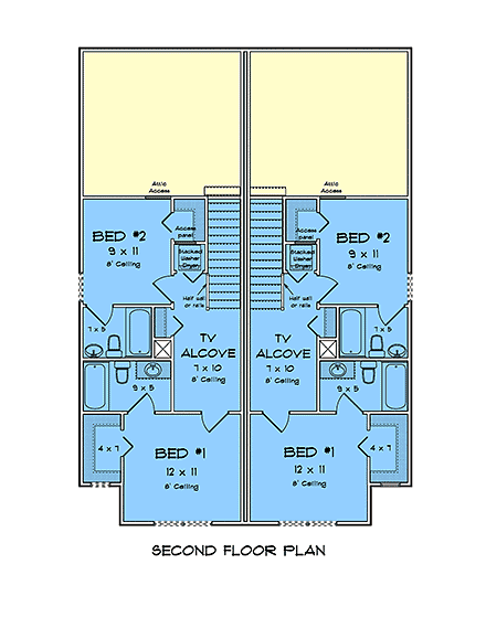 Country, Traditional Multi-Family Plan 100696 with 6 Beds, 6 Baths Second Level Plan