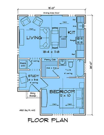 Cottage, Country House Plan 100697 with 1 Beds, 1 Baths First Level Plan