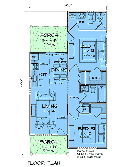 Cottage, Country, Traditional House Plan 100699 with 2 Beds, 2 Baths First Level Plan