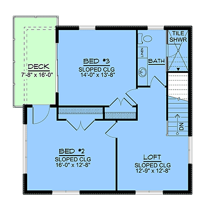 Contemporary, Craftsman, Traditional Garage-Living Plan 100702 with 2 Beds, 1 Baths, 2 Car Garage Second Level Plan