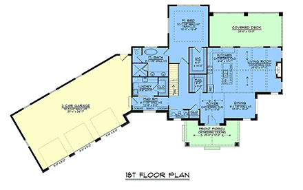 Country, Craftsman, Ranch House Plan 100705 with 1 Beds, 2 Baths, 3 Car Garage First Level Plan