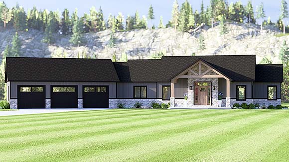 Country, Craftsman, Ranch House Plan 100705 with 1 Beds, 2 Baths, 3 Car Garage Elevation