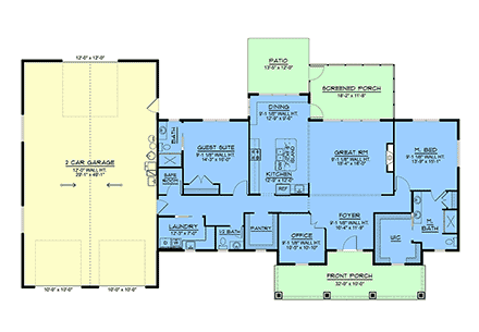Barndominium, Country, Ranch House Plan 100706 with 2 Beds, 3 Baths, 2 Car Garage First Level Plan