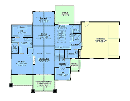 Contemporary, Country House Plan 100708 with 1 Beds, 2 Baths, 2 Car Garage First Level Plan