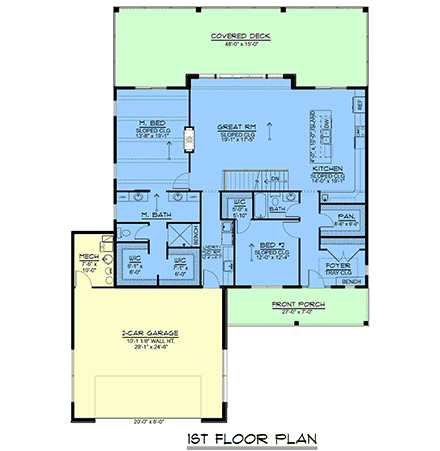 Coastal, Contemporary, Modern House Plan 100710 with 2 Beds, 2 Baths, 2 Car Garage First Level Plan