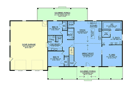 Country, Craftsman, Ranch House Plan 100712 with 3 Beds, 3 Baths, 2 Car Garage First Level Plan