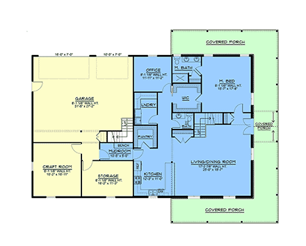 Barndominium, Country House Plan 100721 with 4 Beds, 4 Baths, 2 Car Garage First Level Plan