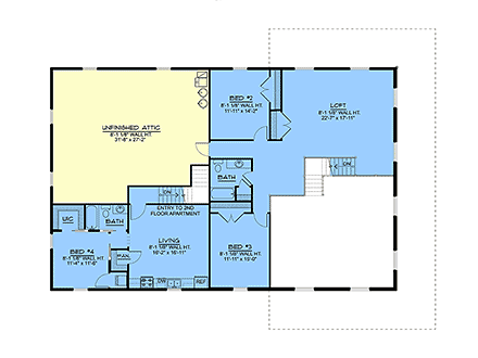 Barndominium, Country House Plan 100721 with 4 Beds, 4 Baths, 2 Car Garage Second Level Plan