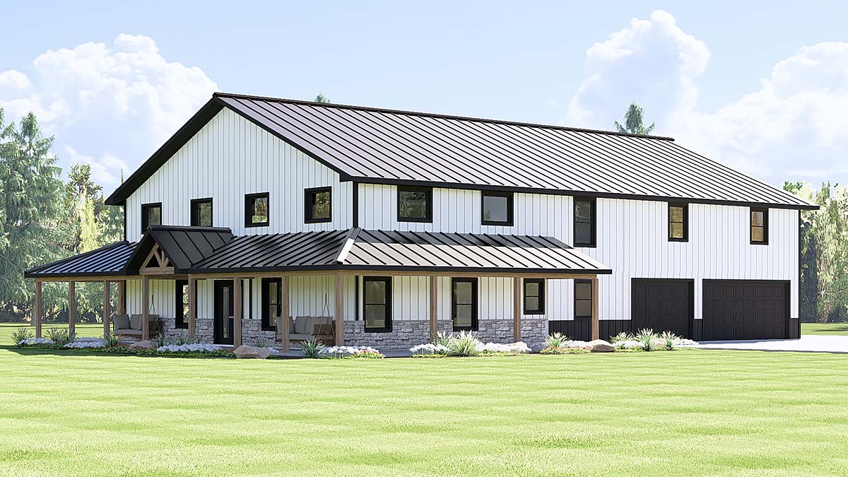 Barndominium, Country Plan with 3395 Sq. Ft., 4 Bedrooms, 4 Bathrooms, 2 Car Garage Elevation