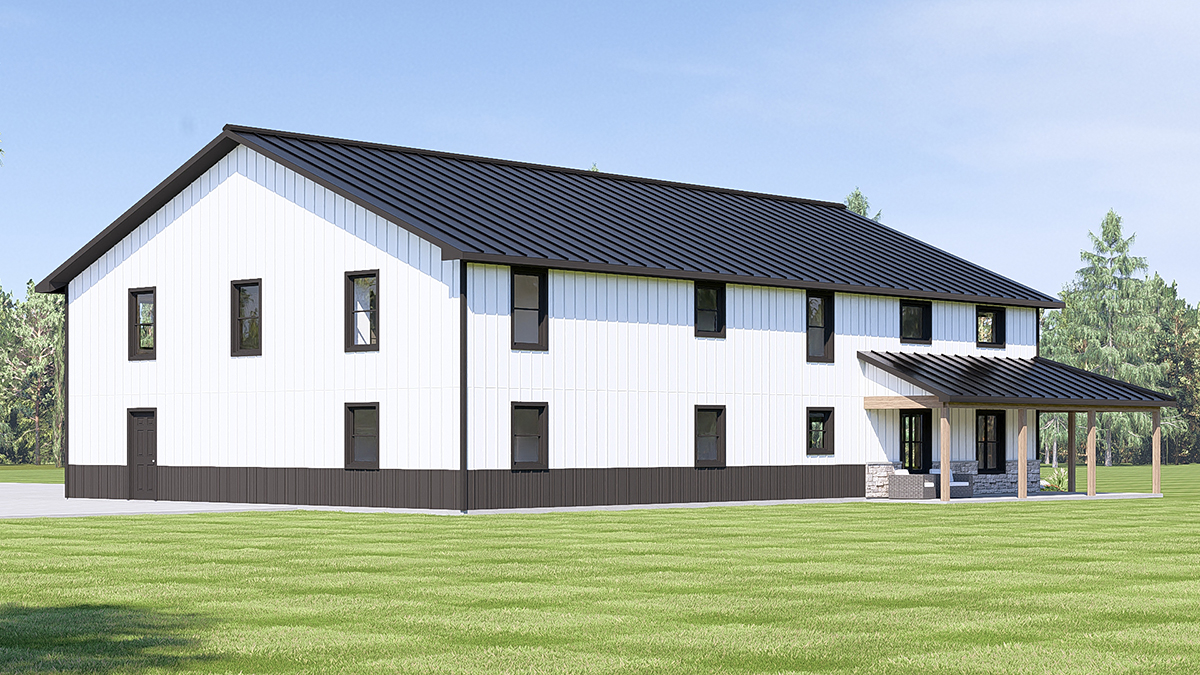 Barndominium, Country Plan with 3395 Sq. Ft., 4 Bedrooms, 4 Bathrooms, 2 Car Garage Rear Elevation