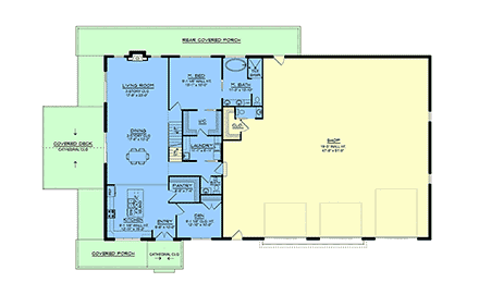 Barndominium, Country House Plan 100722 with 4 Beds, 5 Baths, 3 Car Garage First Level Plan