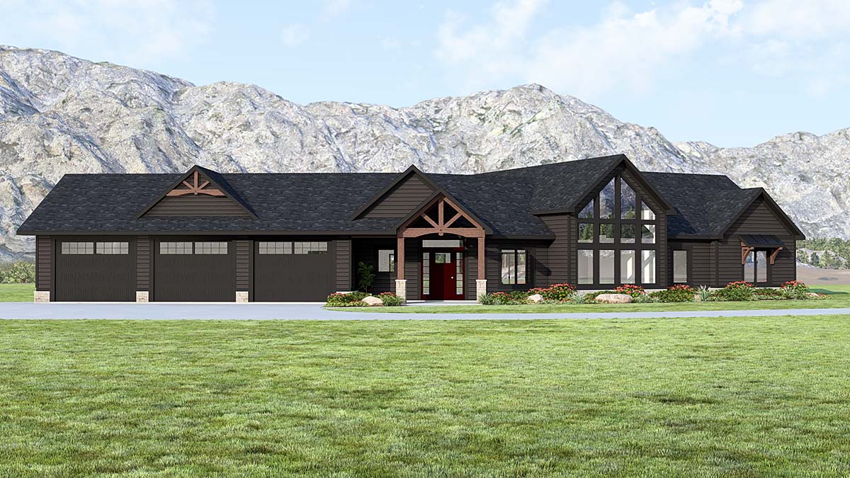 Coastal, Craftsman, New American, Ranch, Traditional Plan with 1785 Sq. Ft., 2 Bedrooms, 3 Bathrooms, 3 Car Garage Elevation