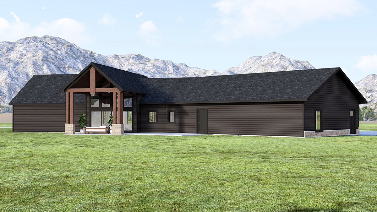 Coastal, Craftsman, New American, Ranch, Traditional Plan with 1785 Sq. Ft., 2 Bedrooms, 3 Bathrooms, 3 Car Garage Rear Elevation