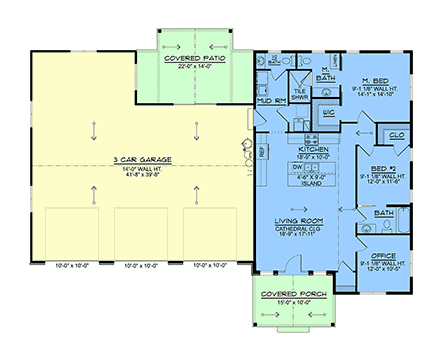 Country, Craftsman, Ranch House Plan 100727 with 2 Beds, 3 Baths, 3 Car Garage First Level Plan