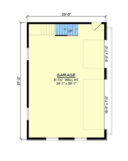 Contemporary, Modern Garage-Living Plan 100728 with 2 Beds, 1 Baths, 3 Car Garage First Level Plan