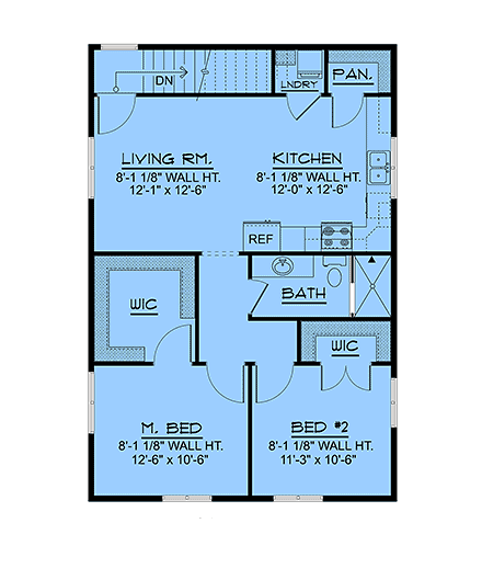 Contemporary, Modern Garage-Living Plan 100728 with 2 Beds, 1 Baths, 3 Car Garage Second Level Plan