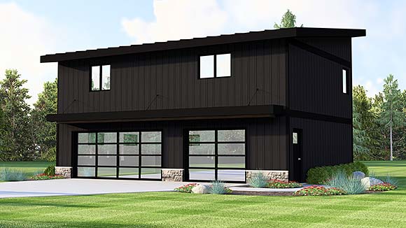 Contemporary, Modern Garage-Living Plan 100728 with 2 Beds, 1 Baths, 3 Car Garage Elevation