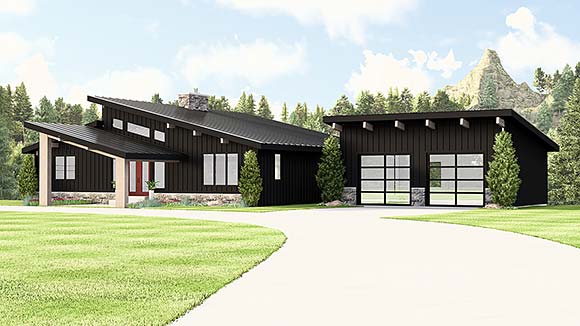 Contemporary, Modern House Plan 100733 with 2 Beds, 2 Baths, 2 Car Garage Elevation