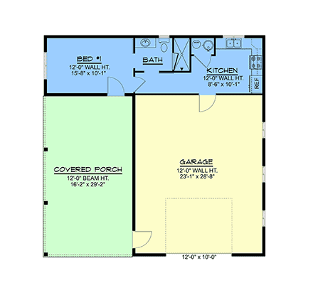 Ranch, Traditional Garage-Living Plan 100734 with 1 Beds, 1 Baths, 1 Car Garage First Level Plan