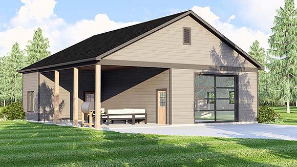 Ranch, Traditional Garage-Living Plan 100734 with 1 Beds, 1 Baths, 1 Car Garage Elevation