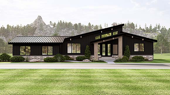 Contemporary, Modern House Plan 100736 with 1 Beds, 2 Baths, 2 Car Garage Elevation