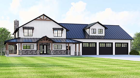 Barndominium, Country, Craftsman, Farmhouse House Plan 100738 with 3 Beds, 3 Baths, 3 Car Garage Elevation