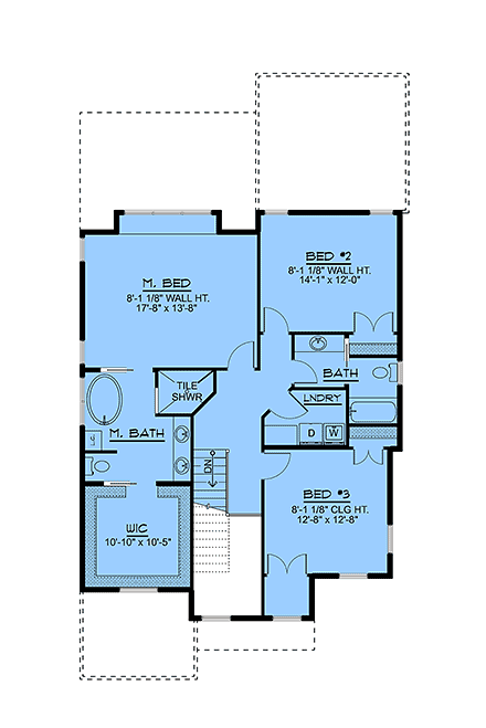 Traditional House Plan 100739 with 3 Beds, 3 Baths, 1 Car Garage Second Level Plan
