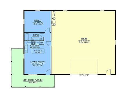 Barndominium, Country, Craftsman, Ranch House Plan 100740 with 1 Beds, 1 Baths, 1 Car Garage First Level Plan