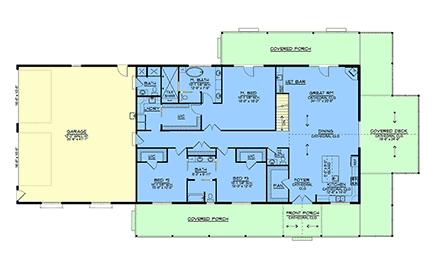 Barndominium, Contemporary, Country, Craftsman, Ranch House Plan 100741 with 3 Beds, 4 Baths, 4 Car Garage First Level Plan