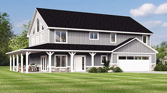 Contemporary, Country, Craftsman, Farmhouse House Plan 100742 with 4 Beds, 4 Baths, 2 Car Garage Elevation