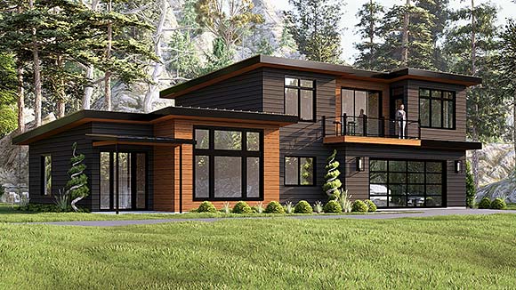 Coastal, Contemporary, Modern House Plan 100744 with 3 Beds, 3 Baths, 2 Car Garage Elevation