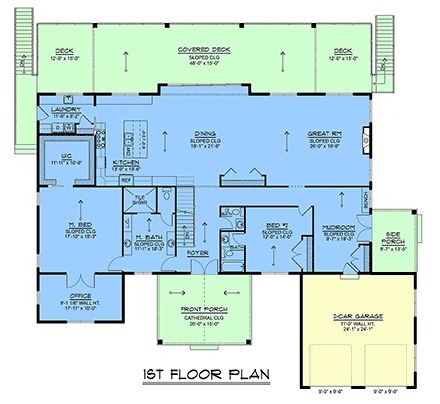 Coastal, Contemporary, Farmhouse, New American House Plan 100747 with 2 Beds, 3 Baths, 2 Car Garage First Level Plan