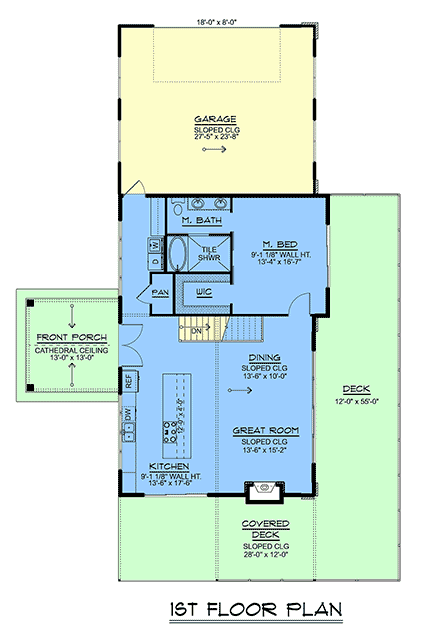 Coastal, Contemporary, Modern House Plan 100748 with 1 Beds, 1 Baths, 2 Car Garage First Level Plan