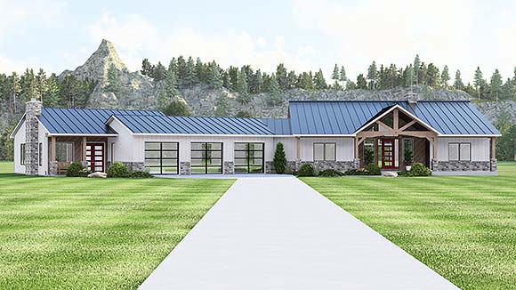Contemporary, Craftsman, Modern, Ranch House Plan 100749 with 4 Beds, 4 Baths, 3 Car Garage Elevation