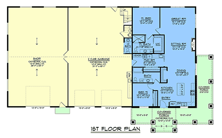 Barndominium House Plan 100750 with 2 Beds, 3 Baths, 2 Car Garage First Level Plan
