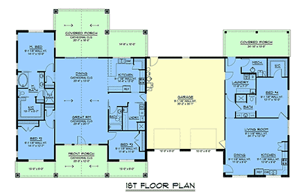 Contemporary, Country, Craftsman, Ranch, Traditional House Plan 100751 with 4 Beds, 3 Baths, 2 Car Garage First Level Plan