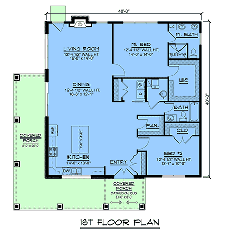 Cottage, Country, Craftsman, Farmhouse, Ranch, Traditional House Plan 100752 with 2 Beds, 2 Baths First Level Plan