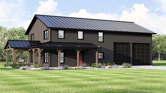 Barndominium, Country, Farmhouse House Plan 100754 with 3 Beds, 3 Baths, 2 Car Garage Elevation
