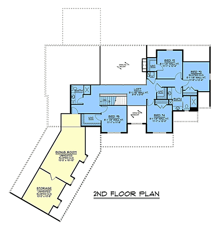 Contemporary, Farmhouse, New American, Traditional House Plan 100755 with 5 Beds, 4 Baths, 3 Car Garage Second Level Plan