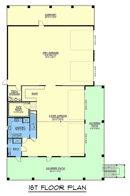 Barndominium, Contemporary, Country, Craftsman Garage-Living Plan 100758 with 3 Beds, 3 Baths, 4 Car Garage First Level Plan
