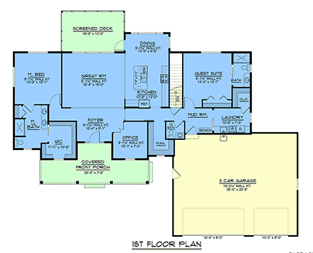 Contemporary, Country, Craftsman, Farmhouse, New American, Traditional House Plan 100761 with 2 Beds, 3 Baths, 3 Car Garage First Level Plan